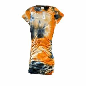 Dress women's Tie Dye Runched Bodycon stretchy Mini Dress Large tee shirt style